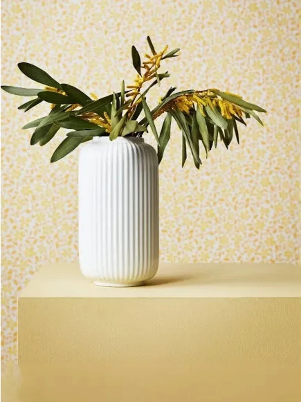 IKEA Stirlen‎ White Ribbed Ceramic Cylinder Vase